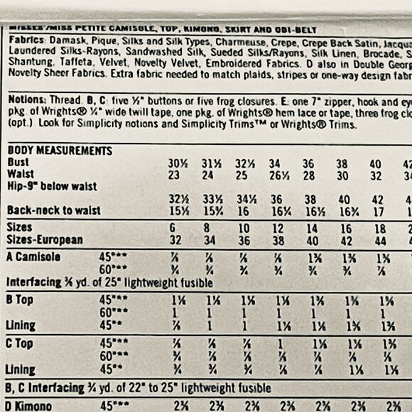 Simplicity 5343 Misses 6-12 Camisole Top Kimono Skirt Obi Belt Circa 2003 New FF - Picture 8 of 10